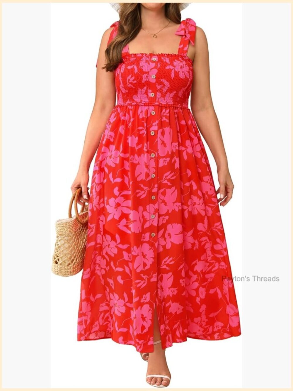 Plus Size Maxi Sundress - Adjustable Spaghetti Straps Smocked A-Line